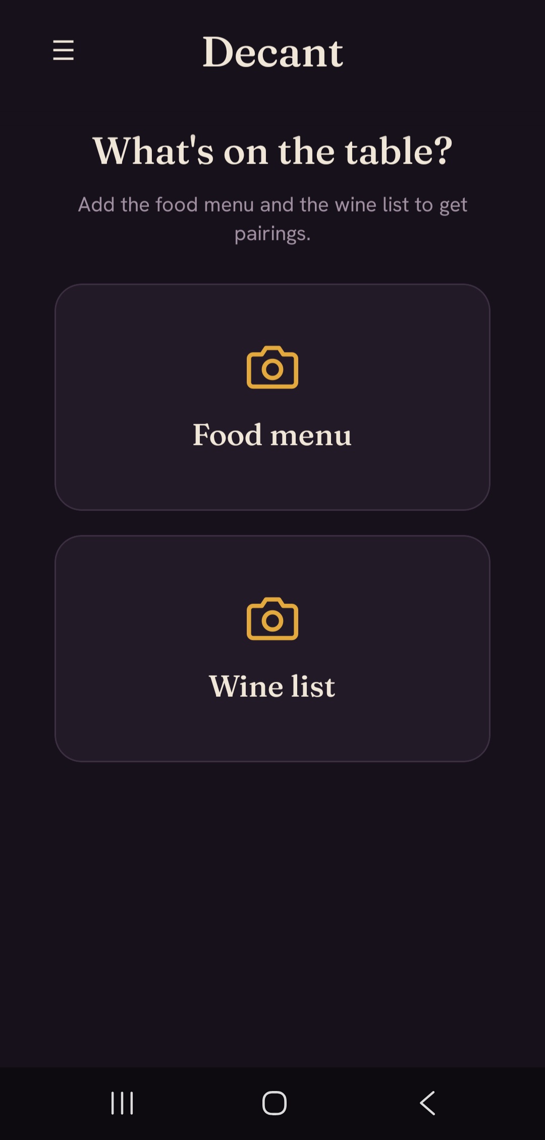 Somello app showing wine pairing recommendations for a scanned restaurant menu
